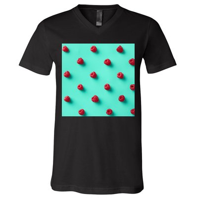 Colorful pattern of raspberries V-Neck T-Shirt