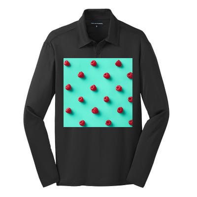 Colorful pattern of raspberries Silk Touch Performance Long Sleeve Polo