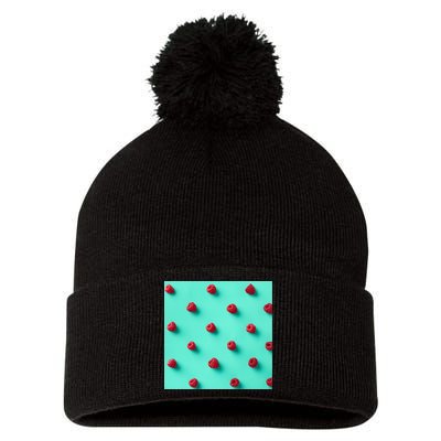 Colorful pattern of raspberries Pom Pom 12in Knit Beanie