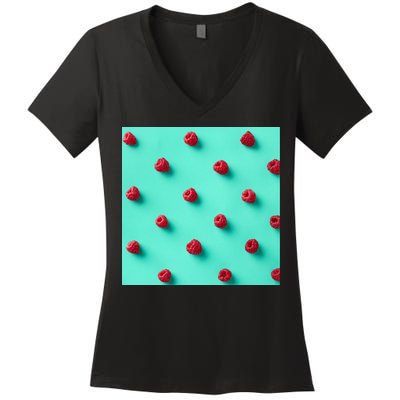 Colorful pattern of raspberries Women's V-Neck T-Shirt