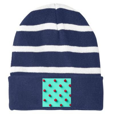 Colorful pattern of raspberries Striped Beanie with Solid Band