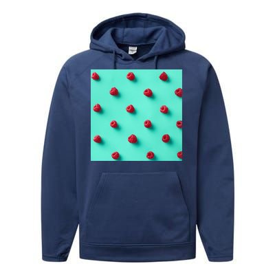 Colorful pattern of raspberries Performance Fleece Hoodie