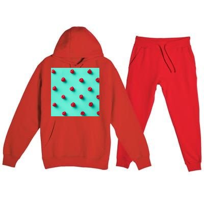 Colorful pattern of raspberries Premium Hooded Sweatsuit Set