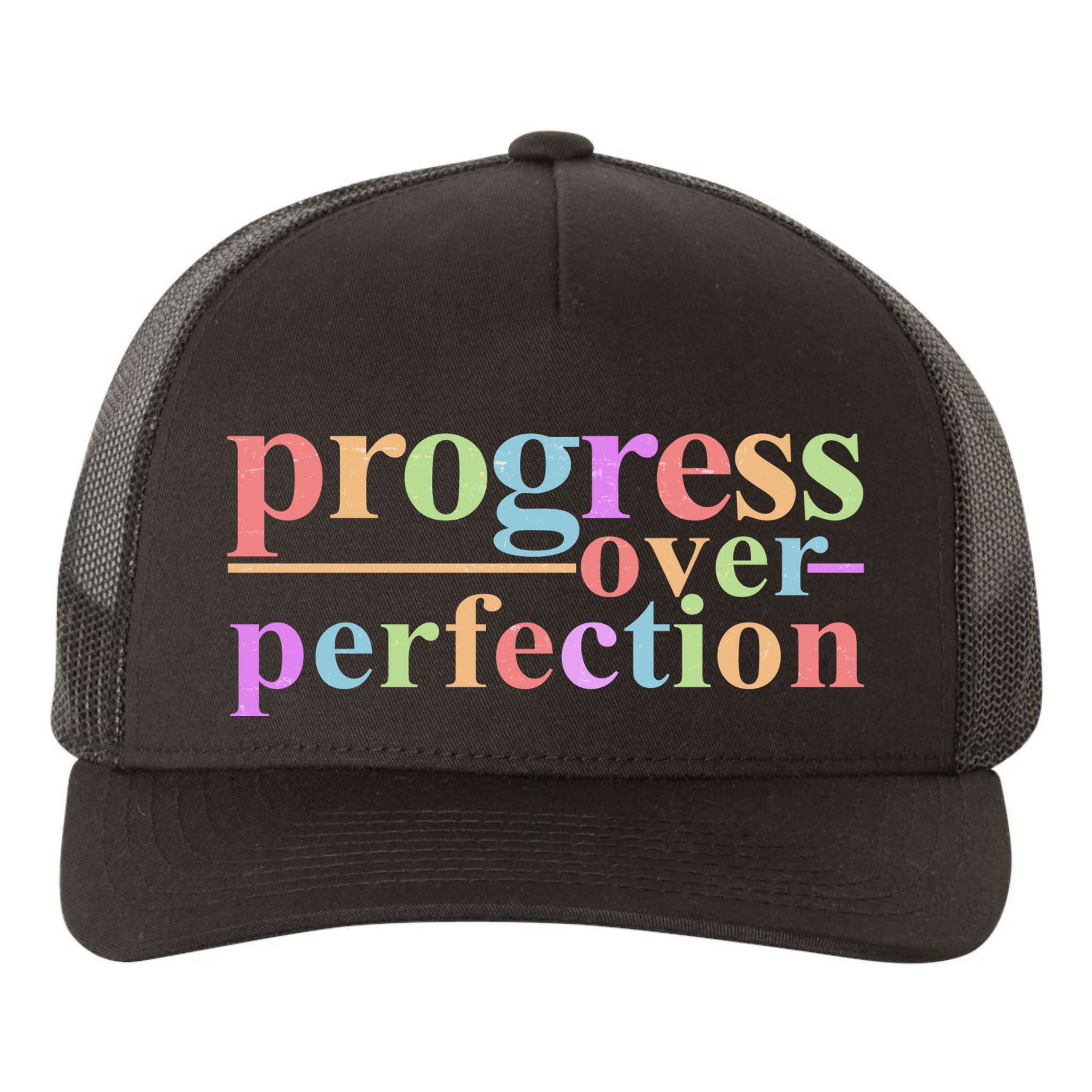 Colorful Progress Over Perfection Yupoong Adult 5-Panel Trucker Hat