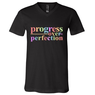 Colorful Progress Over Perfection V-Neck T-Shirt