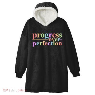 Colorful Progress Over Perfection Hooded Wearable Blanket