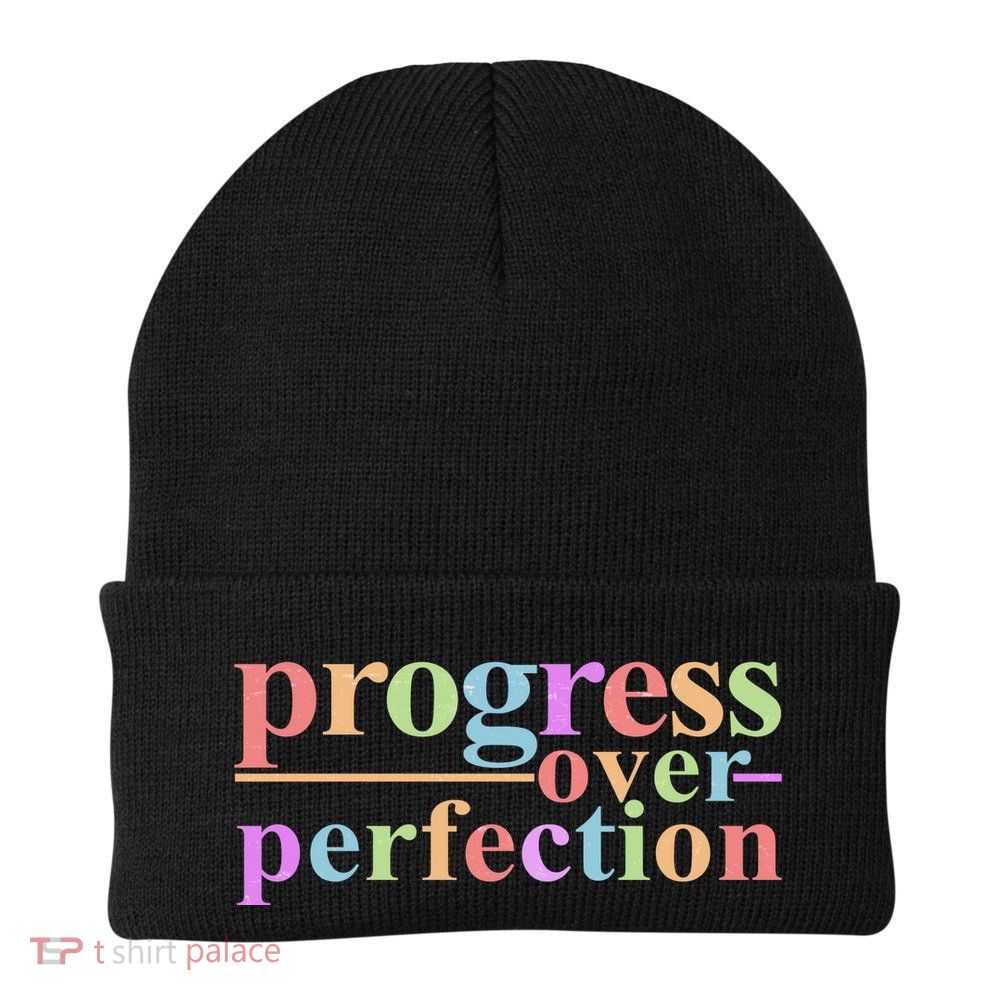 Colorful Progress Over Perfection Knit Cap Winter Beanie
