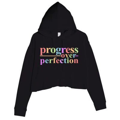 Colorful Progress Over Perfection Crop Fleece Hoodie