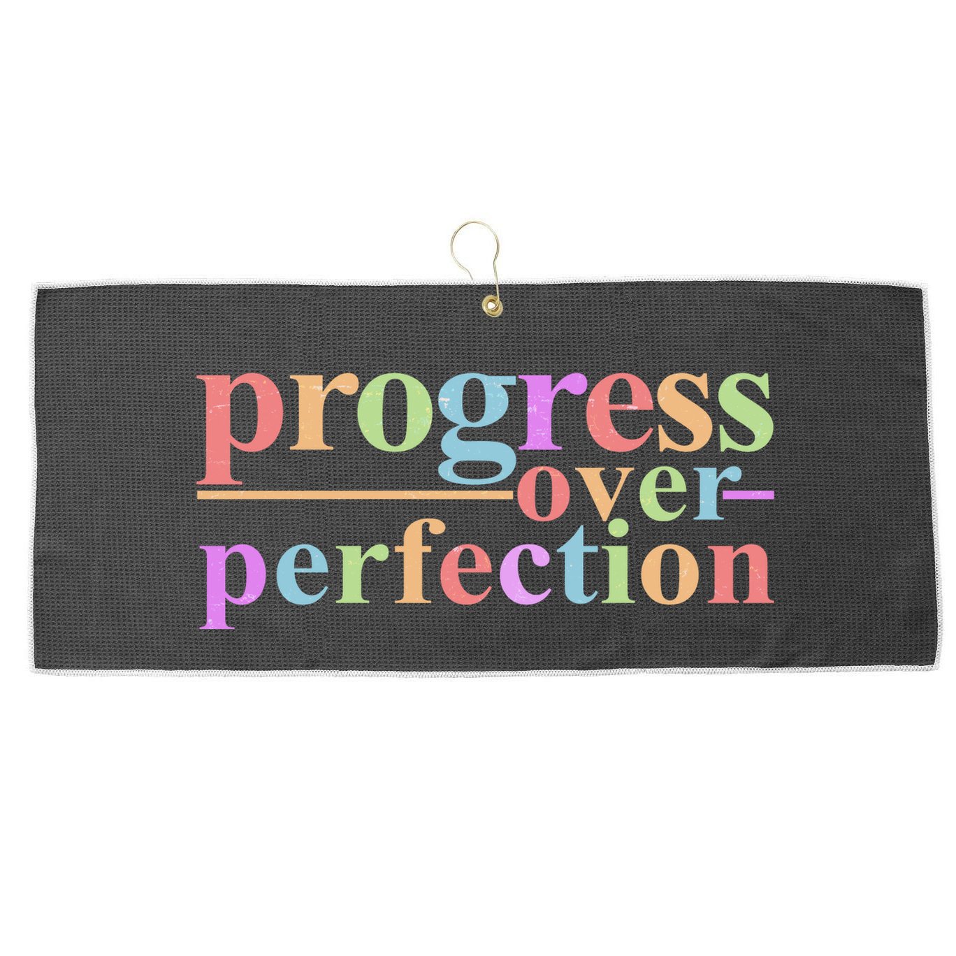Colorful Progress Over Perfection Large Microfiber Waffle Golf Towel