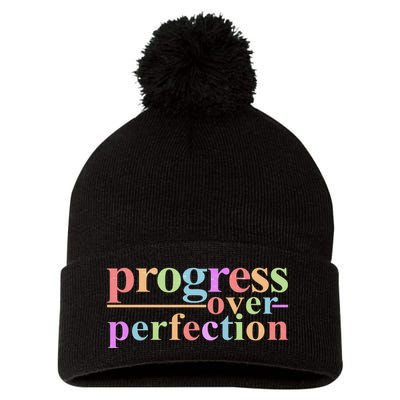Colorful Progress Over Perfection Pom Pom 12in Knit Beanie