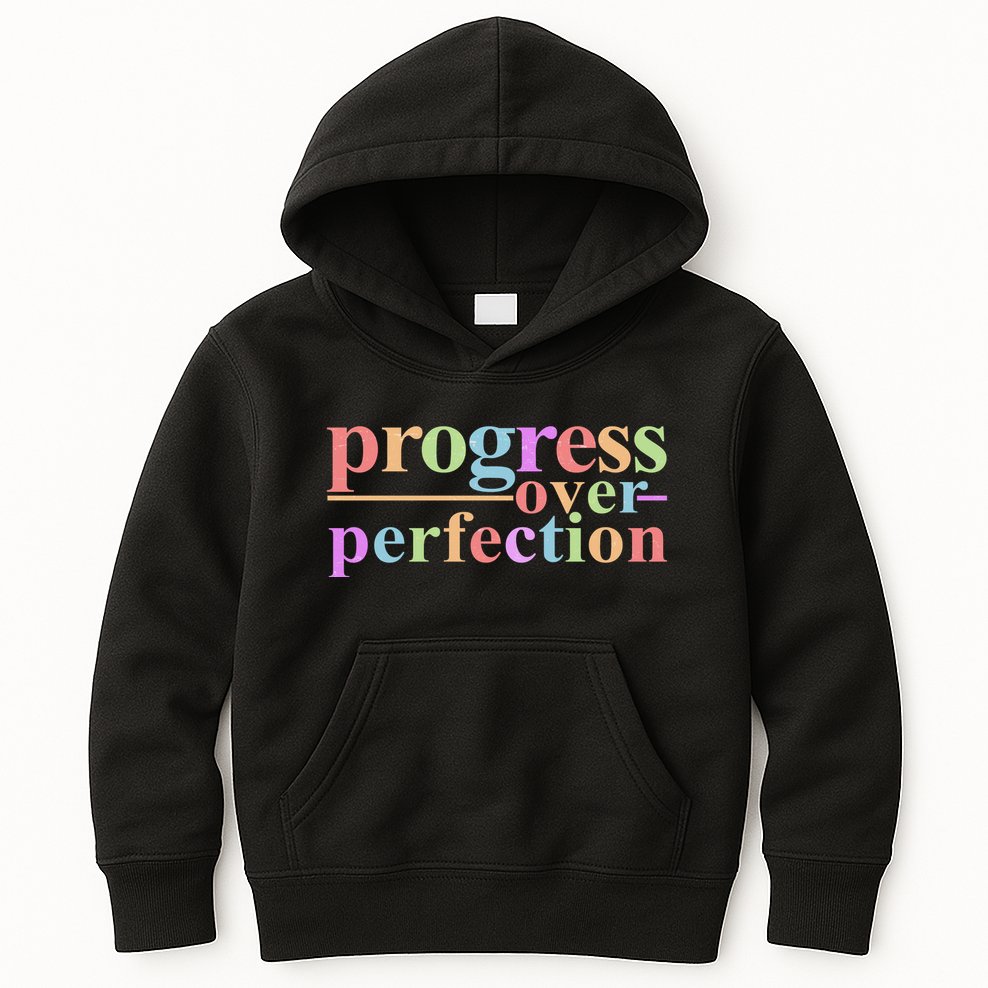 Colorful Progress Over Perfection Kids Hoodie