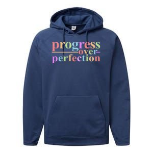 Colorful Progress Over Perfection Performance Fleece Hoodie