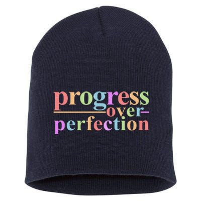 Colorful Progress Over Perfection Short Acrylic Beanie