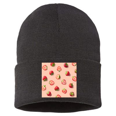 Colorful Pattern of Strawberries Sustainable Knit Beanie