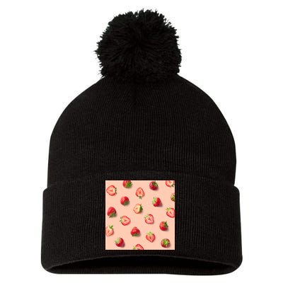 Colorful Pattern of Strawberries Pom Pom 12in Knit Beanie