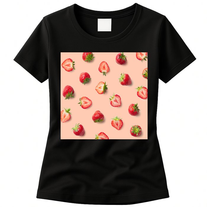 Colorful Pattern of Strawberries Womens T-Shirt