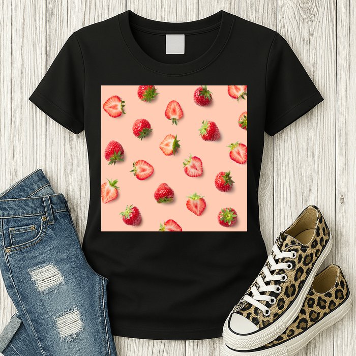 Colorful Pattern of Strawberries Womens T-Shirt