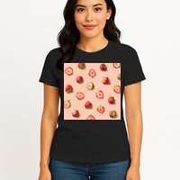 Colorful Pattern of Strawberries Womens T-Shirt