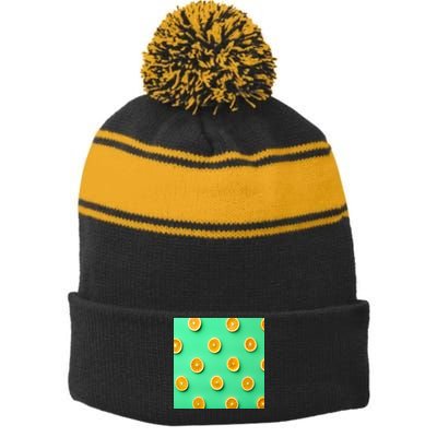 Colorful Pattern of Fresh Orange Slices  Stripe Pom Pom Beanie