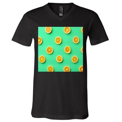 Colorful Pattern of Fresh Orange Slices  V-Neck T-Shirt