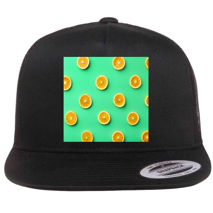 Colorful Pattern of Fresh Orange Slices  Flatbill Hat