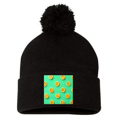 Colorful Pattern of Fresh Orange Slices  Pom Pom 12in Knit Beanie