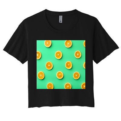 Colorful Pattern of Fresh Orange Slices  Crop Top