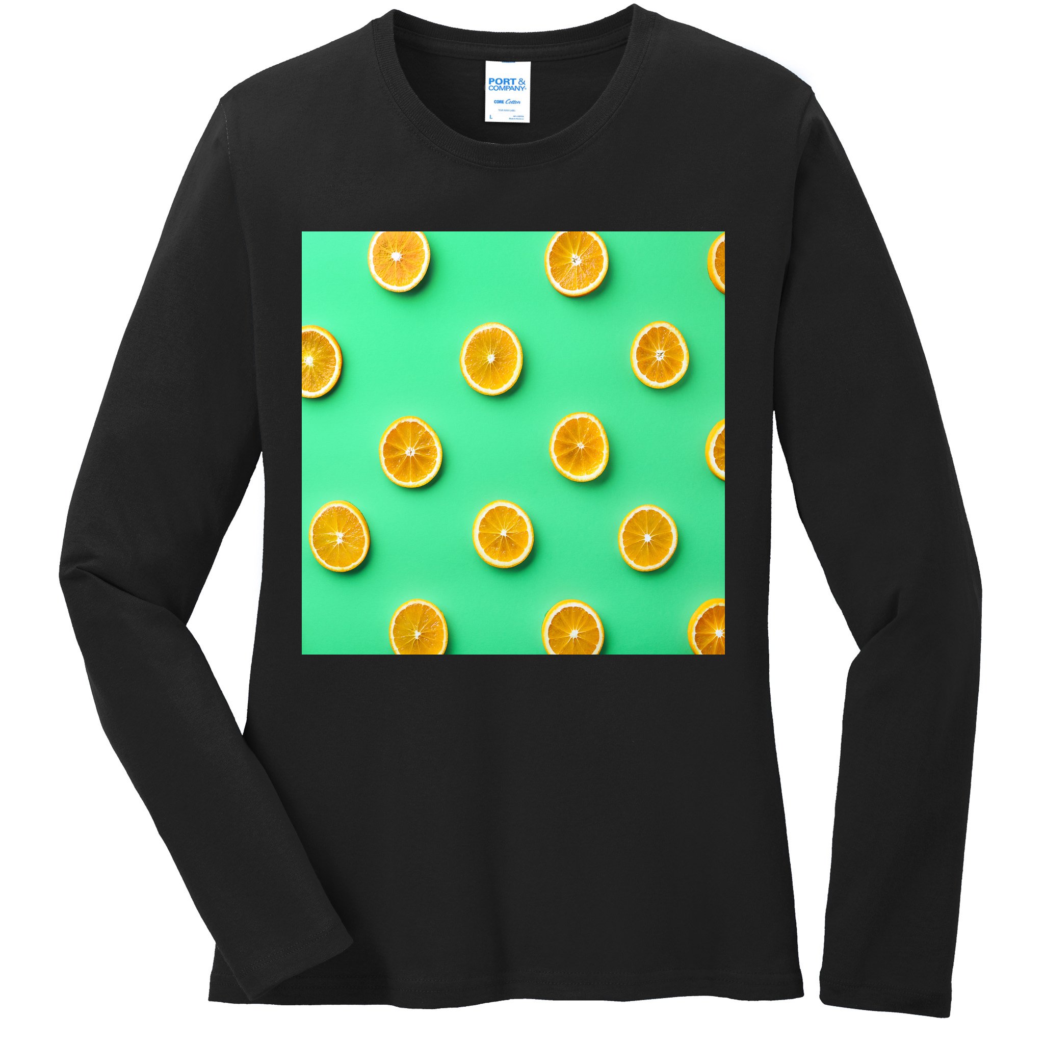 Colorful Pattern of Fresh Orange Slices  Ladies Long Sleeve Shirt