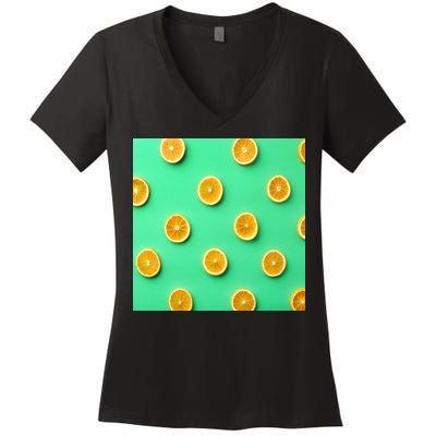 Colorful Pattern of Fresh Orange Slices  Women's V-Neck T-Shirt