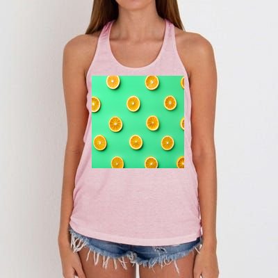 Colorful Pattern of Fresh Orange Slices  Women's Knotted Racerback Tank