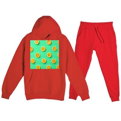 Colorful Pattern of Fresh Orange Slices  Premium Hooded Sweatsuit Set