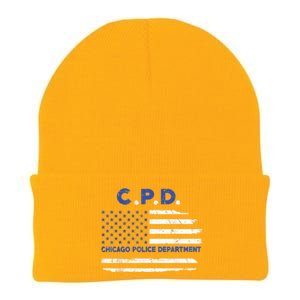 Chicago Police Officer American Flag Thin Blue Line Knit Cap Winter Beanie