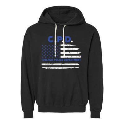 Chicago Police Officer American Flag Thin Blue Line Garment-Dyed Fleece Hoodie