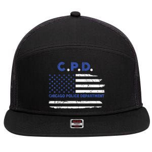 Chicago Police Officer American Flag Thin Blue Line 7 Panel Mesh Trucker Snapback Hat