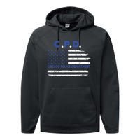 Chicago Police Officer American Flag Thin Blue Line Performance Fleece Hoodie