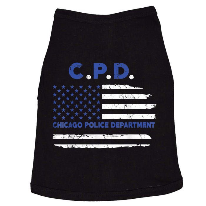 Chicago Police Officer American Flag Thin Blue Line Doggie Tank