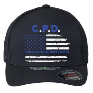 Chicago Police Officer American Flag Thin Blue Line Flexfit Unipanel Trucker Cap