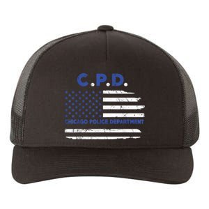 Chicago Police Officer American Flag Thin Blue Line Yupoong Adult 5-Panel Trucker Hat