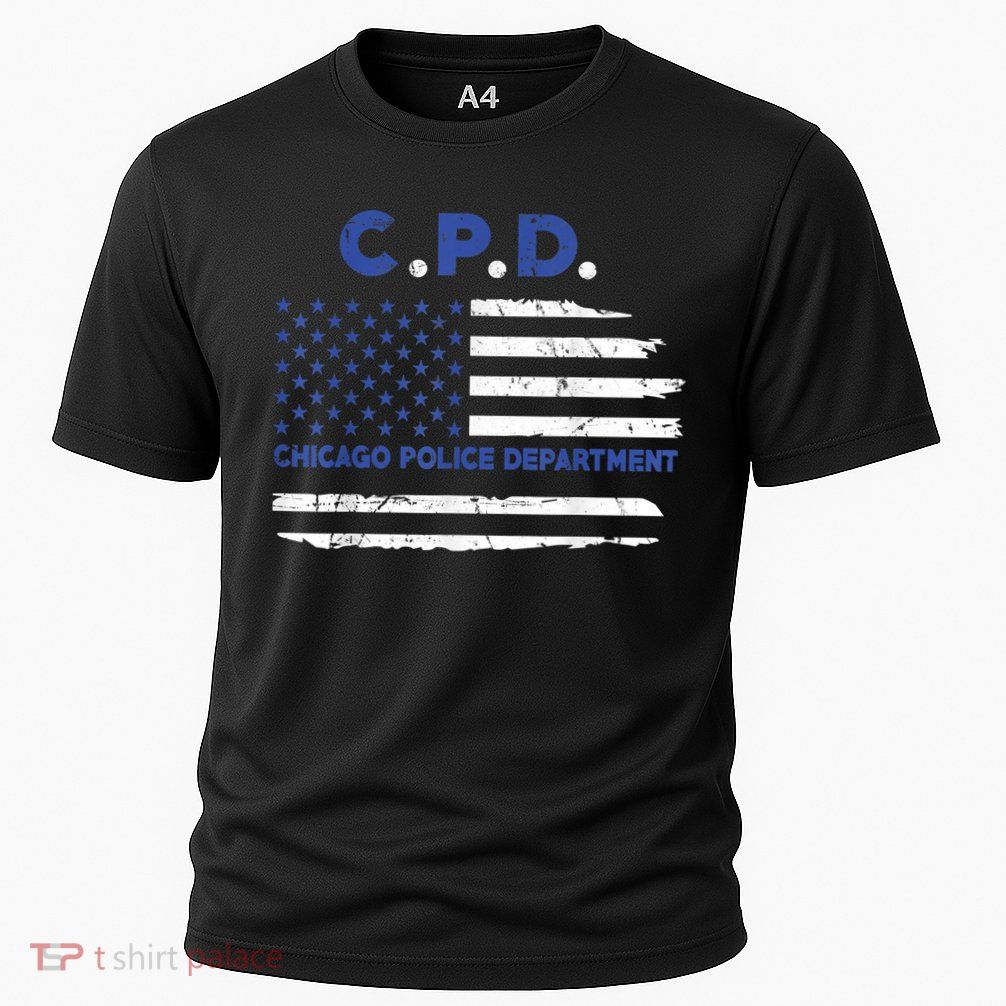Chicago Police Officer American Flag Thin Blue Line Performance Shirt
