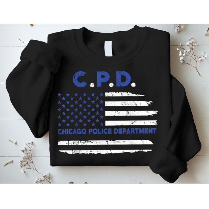 Chicago Police Officer American Flag Thin Blue Line Sweatshirt
