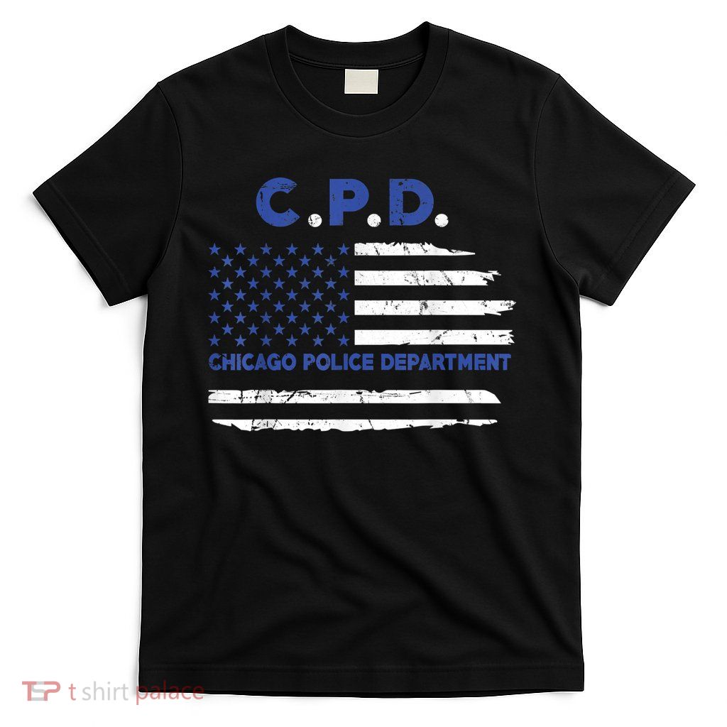 Chicago Police Officer American Flag Thin Blue Line T-Shirt