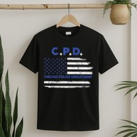 Chicago Police Officer American Flag Thin Blue Line T-Shirt