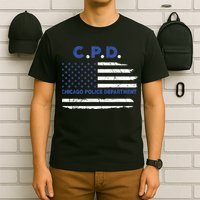 Chicago Police Officer American Flag Thin Blue Line T-Shirt