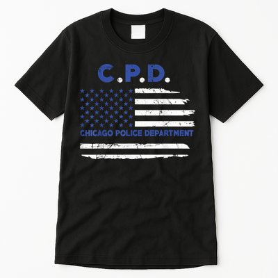Chicago Police Officer American Flag Thin Blue Line Tall T-Shirt