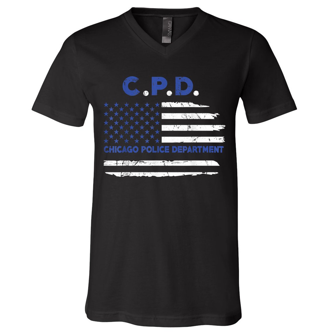 Chicago Police Officer American Flag Thin Blue Line V-Neck T-Shirt