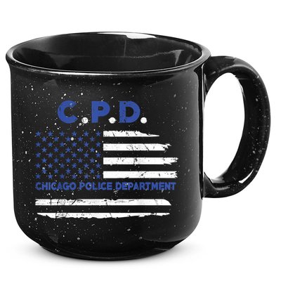 Chicago Police Officer American Flag Thin Blue Line 15oz Campfire Ceramic Mug