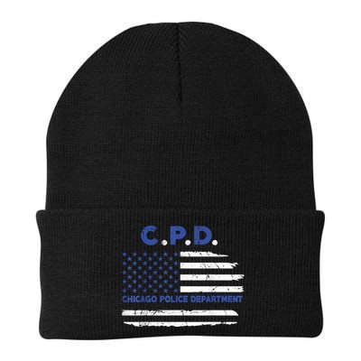 Chicago Police Officer American Flag Thin Blue Line Beanie