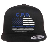 Chicago Police Officer American Flag Thin Blue Line Flat Bill Trucker Hat