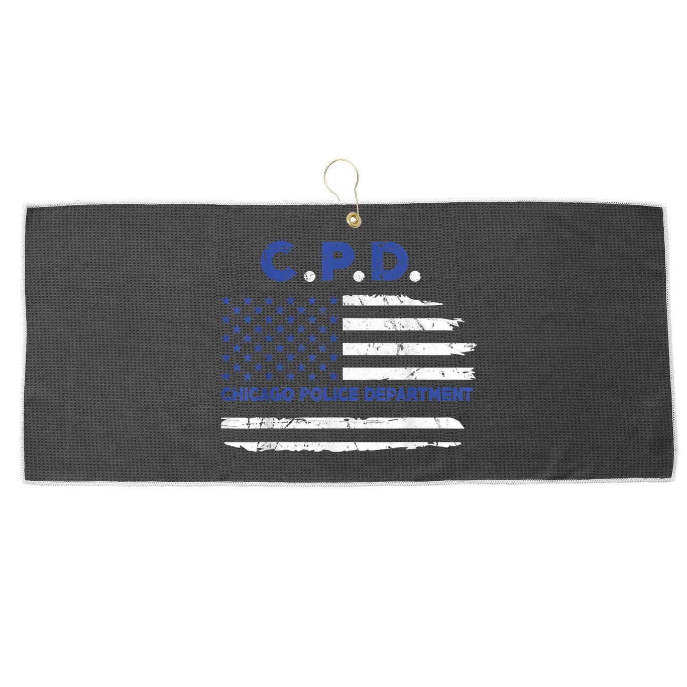 Chicago Police Officer American Flag Thin Blue Line Large Microfiber Waffle Golf Towel