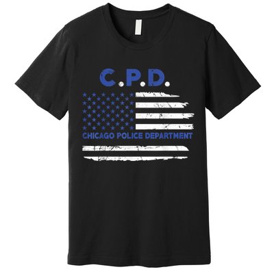 Chicago Police Officer American Flag Thin Blue Line Premium T-Shirt